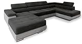 Masseno Ecksofa CASONE R-S mit Schlaffunktion U-Form, Sofa mit Bettkasten, Wohnzimmersofa, Couch, Soffa, Bettsofa, Couchgarnitur- Schwarz, Monolith 95 + Monolith 84