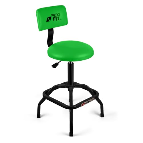 Image of Shop Stool with Backrest, Mechanic Garage Stool for Workshop, Adjustable Shop Stools Chair, Padded Workbench Stools for Men Women, 300 LBS Capacity, 360 Swivel PVC Seat, Heavy Duty, Green