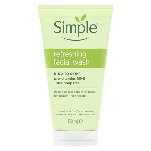 Simple Kind to Skin Refreshing Facial Wash Gel (6 x 150ml) - Soap Free Sensitive Skin Face Cleanser Multipack with Vitamin E & B5, Fragrance Free Gentle Foaming Skin Wash