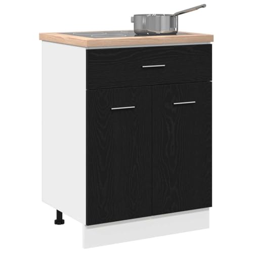 vidaXL Meuble de Cuisine Bas en chêne Noir avec Beaucoup de Rangement et fabriqué en Bois d'ingénierie Durable | Idéal pour l'intérieur, Montage Facile,...