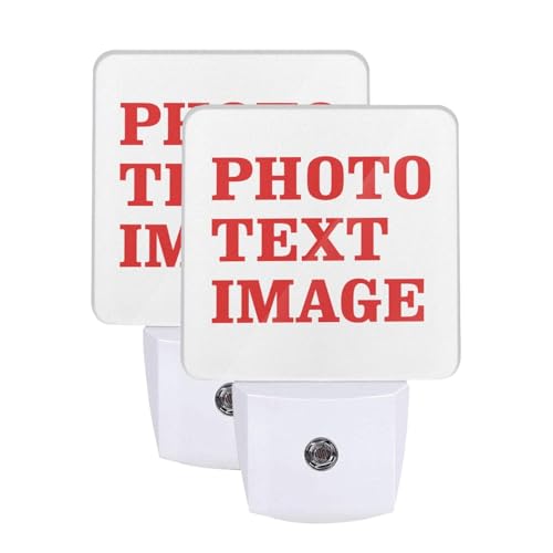 Image of Personalized Photo Nightlights Set of 2, Custom Your Own Image 2 Pictures LED Plug-in Night Light 2-Pack for Bedroom Bathroom Hallway