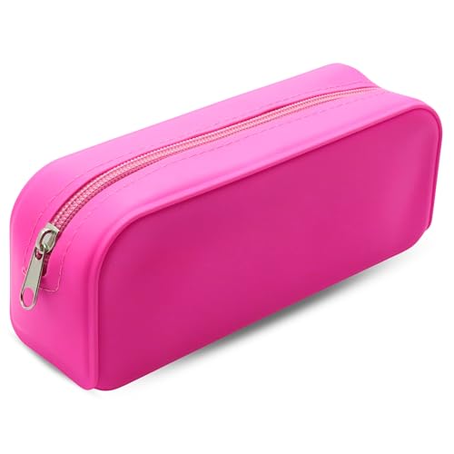 Estuche Escolar, Estuche Multiusos de Silicona, estuche portalápices, Accesorio colegio, Accesorio lápices, Diseño rectangular, Portalápices de Mesa, Longitud 18.5 cm, Silicona (Rosa)
