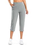 G Gradual 20' Capri Pants For Women Golf Capris 4 Pockets High Waist Stretchy Lightweight Cropped Pants For Dressy Casual, Bright Grey, Large