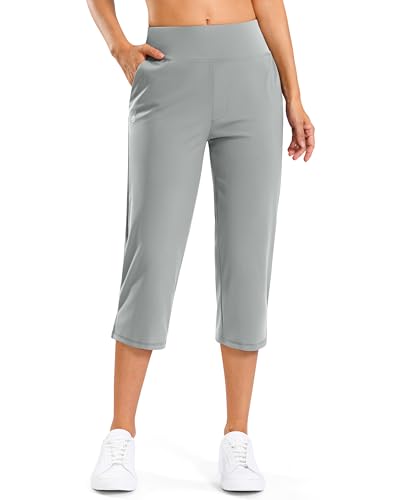 20" Capri Pants for Women Golf Capris 4 Pockets High Waist, Bright Grey, L