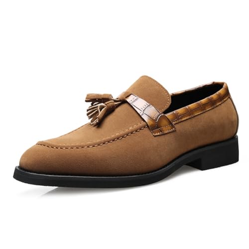 Men's Suede Slip On Tassel Loafers Fashion Pointed Toe Dress Prom Shoes Casual Business Driving Shoes