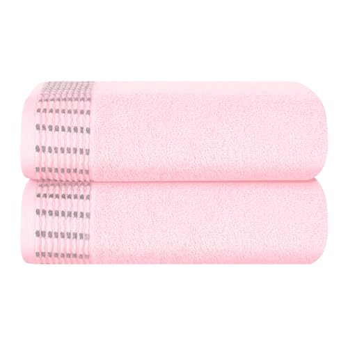 MALLONI HOME Cotton 2 Pack Oversized Bath Towel Set 28x55 inches, Large Bath Towels, Ultra Absorbant Compact Quickdry & Lightweight Towel, Ideal for Gym Travel Camp Pool - Pink