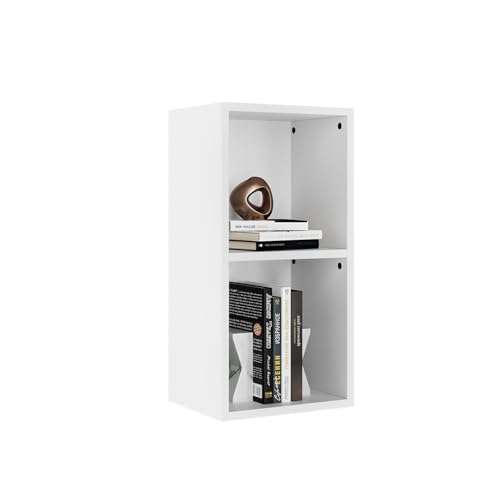 Estantería moderna de 2 niveles con forma de cubo, separador de habitaciones, elegante, estantes de madera para salón, oficina, dormitorio, 23,5 x 30 x 61 cm, color blanco, decoración del hogar