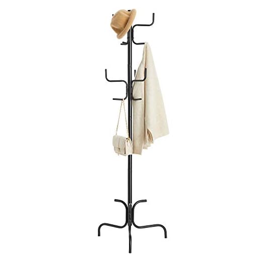 SONGMICS Coat Rack, Freestanding Metal Coat Tree with 6 Double Hooks, for Entryway, Bedroom, Living Room, Black URCR029B01