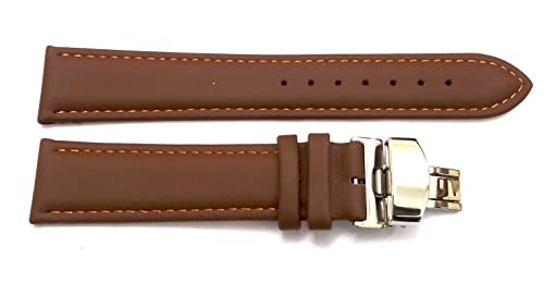 Image of 18mm 19mm 20mm 21mm 22mm 23mm 24mm Genuine Leather Butterfly Deployment Clasp Buckle Watch Band Strap Black Dark Brown TAN Blue Rose Black Gold White