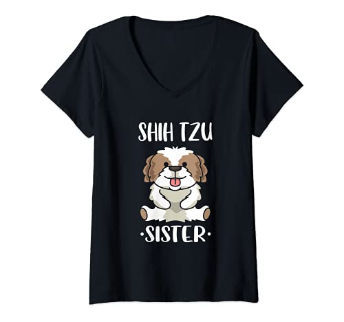 Mujer Shih tzu - Perro Shih tzu de pelo largo, cachorro, juguete Camiseta Cuello V