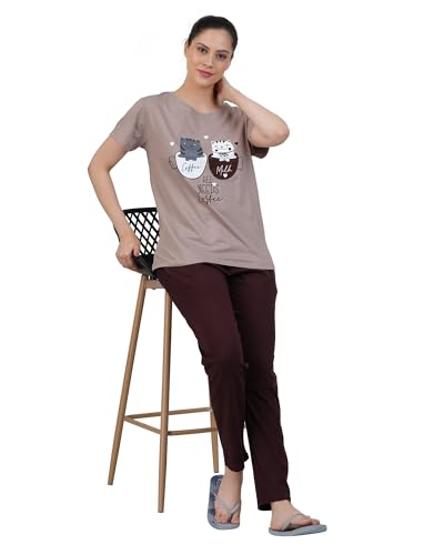 Image of Women's Premium Cotton Print Night Suits - Comfortable & Stylish Pajama Set with Pockets