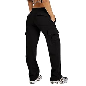 Waitfairy Womens Cargo Sweatpants Casual Baggy High Waisted Joggers Pants Fleece Sweat Pants with Pocket
