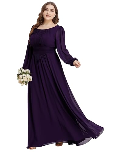 Robe de demoiselle d'honneur mousseline de soie à manches longues taille 54 violette
