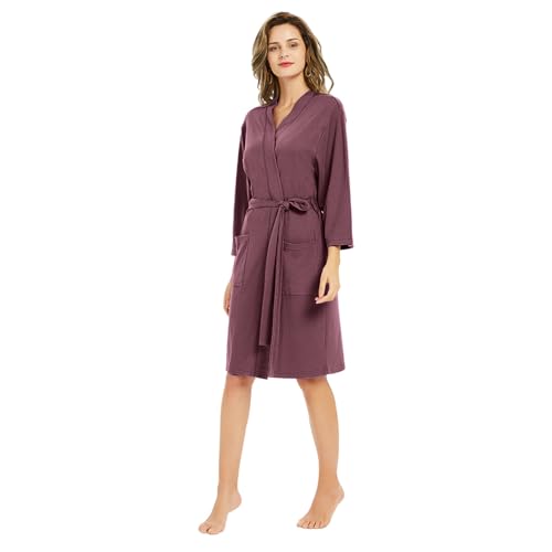 Image of U2SKIIN Womens Robes, 100% Cotton Lightweight Robes 3 /4 Sleeves Kimono Knit Soft Loungewear Short Bathrobe