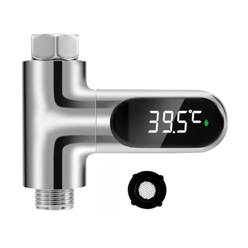 Gokelomg Baby Badethermometer Wasserthermometer, Led-Anzeige Duschthermometer, Wasserdurchfluss Selbstgenierender Duschtemperaturmesser Für Die Babypflege