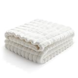 Gerbala Plaid in Pile Bianco 150x200 cm – Coperta Morbida con Effetto Velluto a Coste pe...