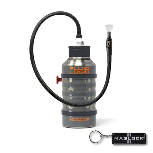 Fluidlogic Wave Stainless Steel Hydration Bottle w/Quick Release Universal Rollbar Mount & Hardware for UTV, SxS and Other Offroad Vehicles (64oz) with Keychain
