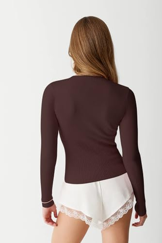 Image of BAIGRAM Women Open Front Button Cropped Cardigan Fall Lightweight Soft Knit Sweaters Long Sleeve Fitted Casual Tops