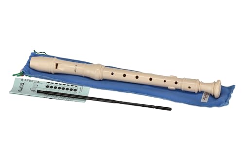 Flauta dulce soprano en Do Aulos Elite Mod. 302BS, color marfil, digitación alemana, con bolsa, varilla limpiaparabrisas y tabla de digitación, con guía de viento curvada