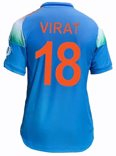 Image of Sports Boys Cricket Virat 18 India ODI Jersey Collar Neck T-Shirt (Kid's, Boy's& Men)