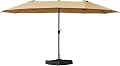 15ft Patio Umbrella, Double-Sided Outdoor Market Umbrella with Crank Handle and Base for Pool, Garden, Backyard, Lawn (15ft Beige W/O SolarLights)