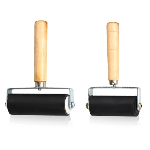 Dual-Size Rubber Brayer Roller for Printmaking Block Printing and Crafting with Wooden Handle (10cm & 6cm)