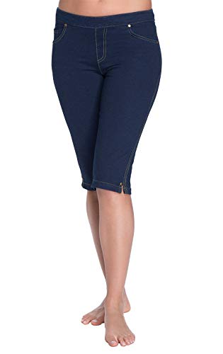 Image of PajamaJeans Ladies Bermuda Shorts for Women - Pedal Pushers for Women Knee Length Shorts - Pull on Shorts Women with Pockets, Indigo, X-Large