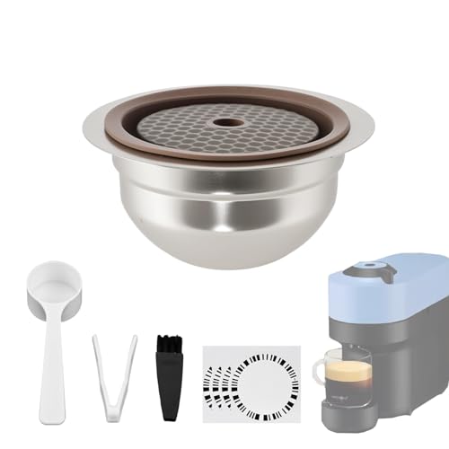 HKFENG Cialde da caffè riutilizzabili in acciaio inossidabile per capsule ricaricabili Nespr*SSO Ve*rtuo, compatibili con Next POP serie GCA1 ed ENV135 con 4 adesivi per codici a barre, coperchio in