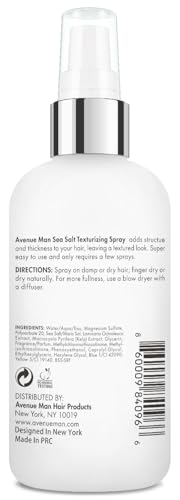 Avenue Man Sea Salt Spray for Men - Texturizing & Thickening Sea Salt Hair Spray for Men with Kelp and Brown Seaweed Extract - Paraben, Sulfate-Free - Add Volume and Texture Beach Hair Spray 6.76 Oz