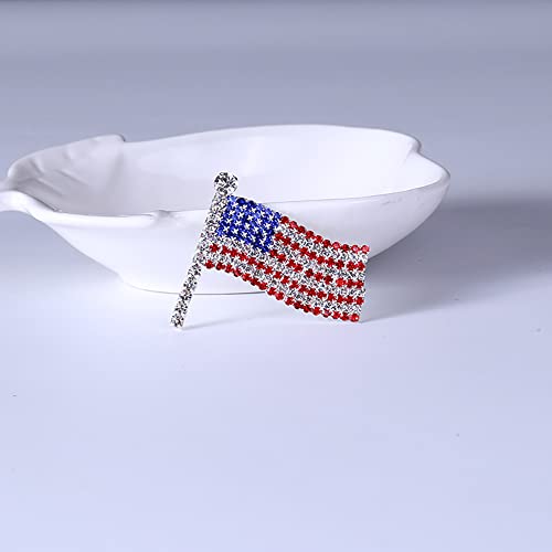Image of Fashion Enamel Brooch Pin Set Rhinestone Patriotic Independence Day 4th of July American Flag Brooch for Clothes Bags Backpacks