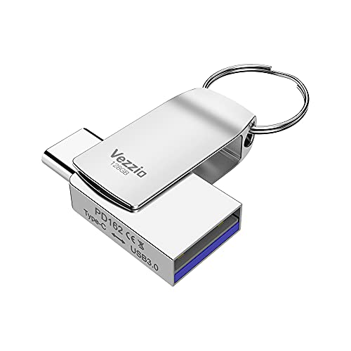 Vezzio USB tipo C, memoria USB 2 en 1 de doble puerto USB3.0 de alta velocidad para teléfono móvil ordenador Mac Book (128 GB)