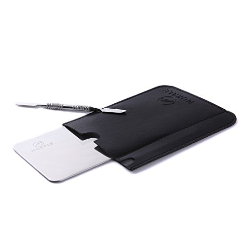 MOKALE Pro Stainless Steel Cosmetic Makeup Plate Palette Spatula Tool With Genuine Leather Case (115x75MM)