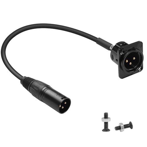 QIANRENON XLR Male to Male Audio Cable - 35cm/13.8in, Gold Plated, Panel Mount, for Stage Lighting & Sound Mixer