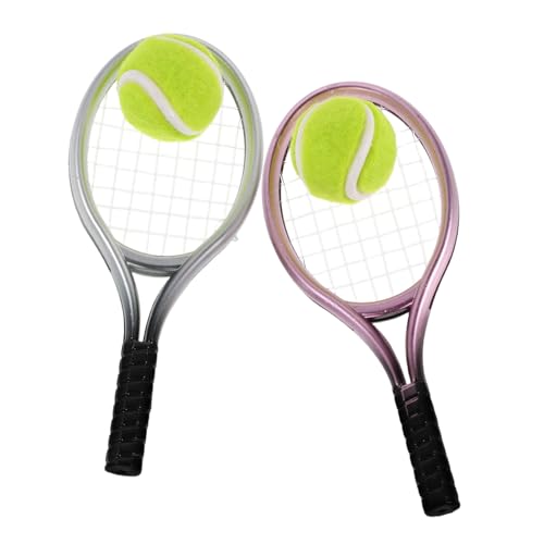 minkissy 2セット ミニテニスラケット 小型軽量 携帯便利 ドールハウス用 スポーツ模型 銀色 ピンク ミニチュア装飾 プレゼントにも