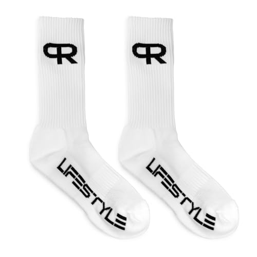 Premium Gym Sock - 100% Cotton Athletic Crew Sock, Designed by Powerlifters, Perfect for Weightlifting - One Size created by Larry Wheels - White - (1 Pair)