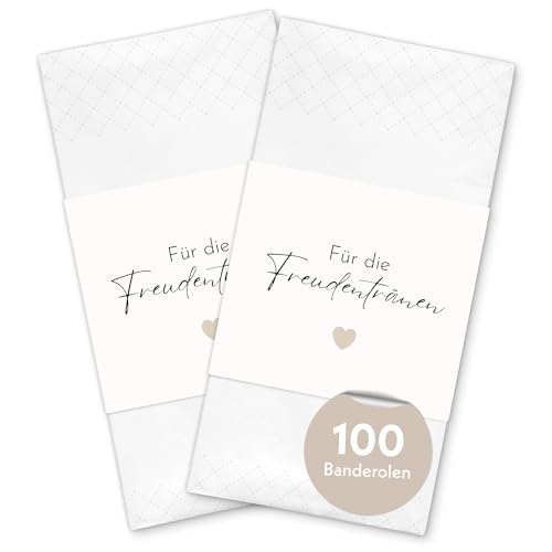 100x Freudentränen Hochzeit Taschentücher Banderolen - Herzchen DIY Banderolen als Deko für Gäste-Taschentücher