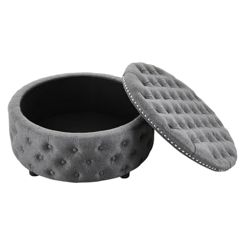 INMOZATA Round Storage Ottoman with Hidden Storage Cover
