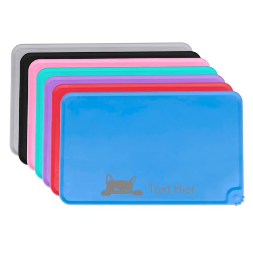 Napfunterlage Hund Katzen, OXYEFEI Personalisiert Hundematte Silikon mit Name&Muster Wasserdicht Cleany Hundenapf Unterlage Vermeiden Auslaufen für Katzennapf Futternapf Wassernapf