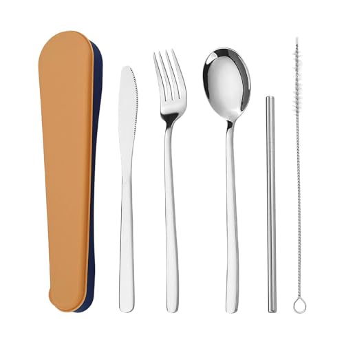 Yulokdwi Conjunto de Cubiertos de Viaje,Equipo de Cubiertos en Acero Inoxidable - Juego de cubiertos de acero inoxidable - para Viajes, Oficina, Senderismo, Picnic, Camping al Aire Libre, Almuerzo,
