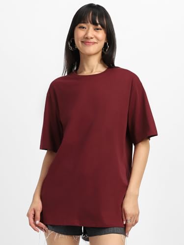 Image of JUNEBERRY Pure Cotton Drop Shoulder Oversized Baggy Fit Half Sleeve Plain Solid Round Neck Multicolor T-Shirt for Women & Girls (Pack of 2) (Sizes S-2XL)