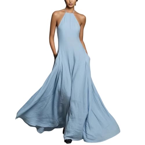 Robe bohème d'été longue avec dos nu et col halter pour femme active