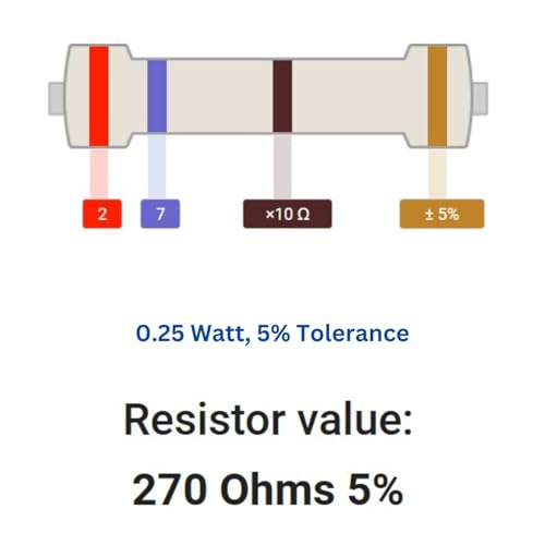 Image of 270 Ohm Resistor 1 /4W 5% Tolerance, Pack of 100 (270 Ohm)