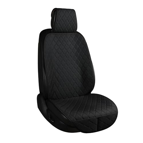 ENOGE Linen Car Seat Cover, Front Car Seat Covers, Driver Seat Protector with Soft & Breathable Cloth Fabric for All Seasons Universal Fits Most Automotive, Van, SUV, Truck (Black, 1 Front)