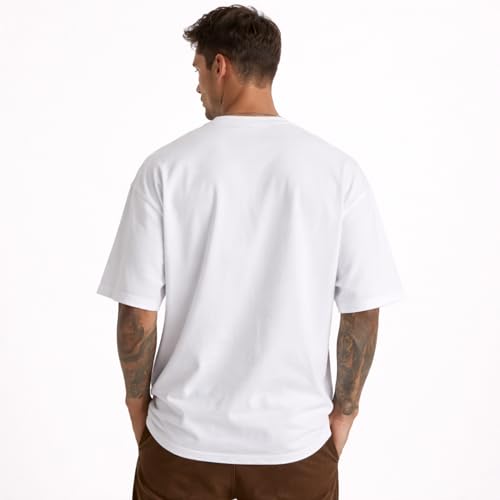 Image of Men's Oversized Round Neck Cotton T-Shirt for Men | Premium Soft Cotton Casual Loose Fit Half Sleeve Plain Tee Shirt