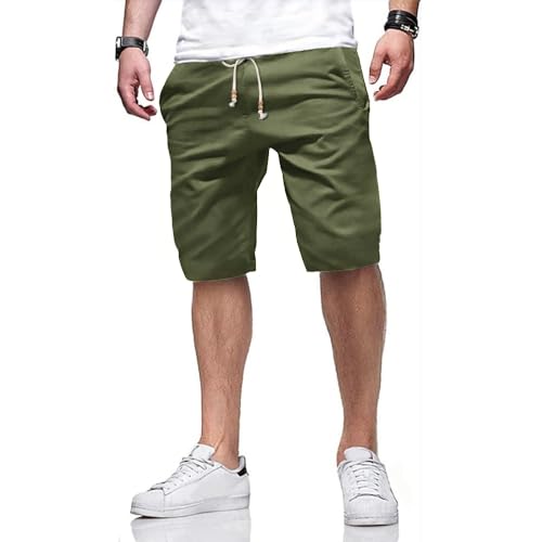 Tansozer Mens Summer Casual Cotton Shorts with Pockets Elasticated Waist Army Green XXXL