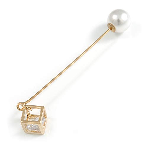Broche de perlas y circonita chapado en oro para traje y solapa elegante de 60 mm