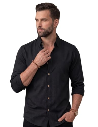 Image of NexaFlair Men's Regular Fit Solid Pattern Laffer Cotton Shirt with Long Sleeve Collared Neck Standard Length and Button Down Closure Type | Mens Casual Shirts | Man's Formal Shirts