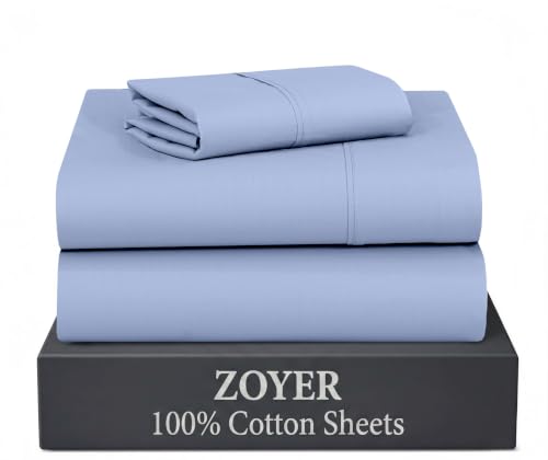 ZOYER 100% Cotton Twin Sheets, Percale Weave Twin Sheet Set, Dusty Blue
