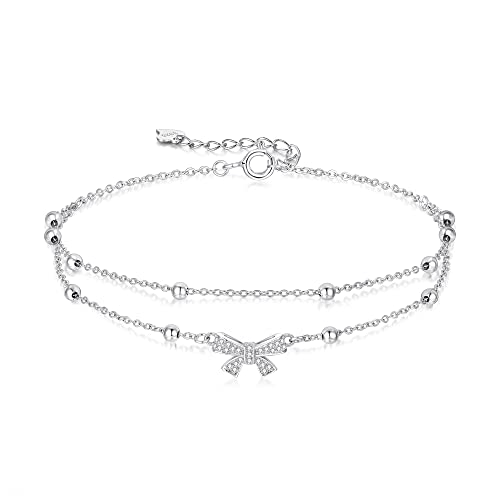 EVER FAITH Bracelet Argent Sterling 925 CZ Noeud Papillon Hypoallergénique en Couches Chaîne Réglable Bijoux pour Femme Cover