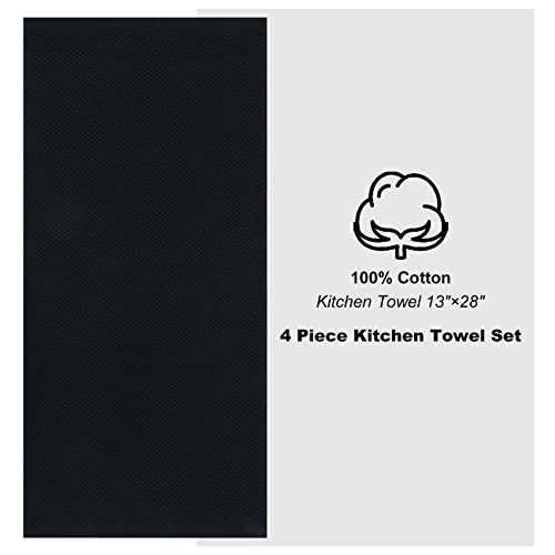 Kitinjoy 100% Cotton Waffle Weave Kitchen Dish Towels, 13 In X 28 In, Super Soft Absorbent Kitchen Towels For Drying Dishes, 4-Pack, Black #TOP5